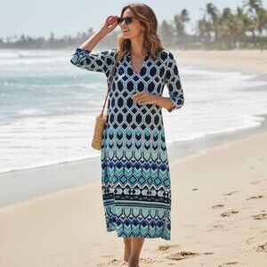 Chicos Blue Black Midi Dress Size 20